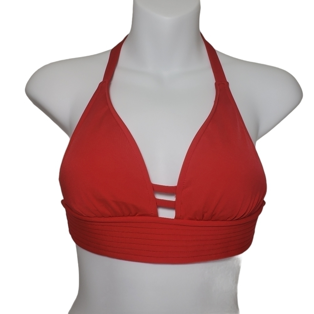 Kona Sol Red Front Cut Out Halter Bikini Top Sz XS